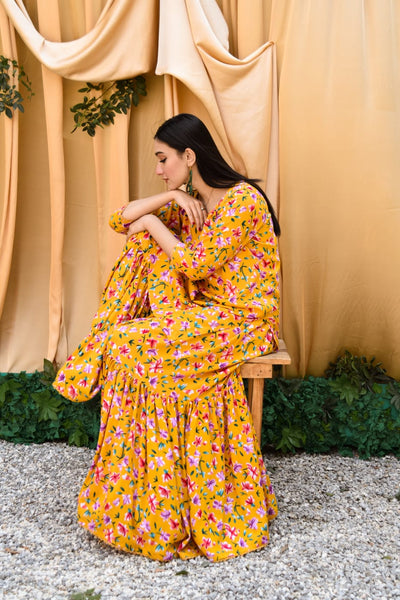 Zard 2Pc, Printed Gharara Set