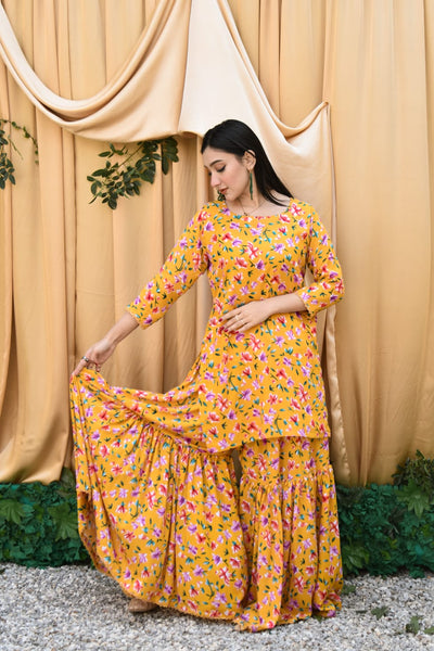 Zard 2Pc, Printed Gharara Set