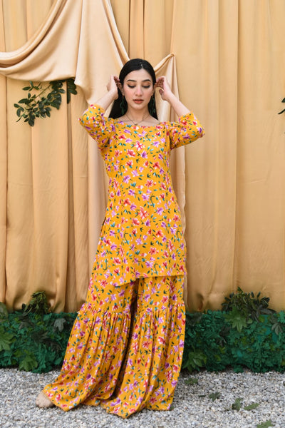 Zard 2Pc, Printed Gharara Set