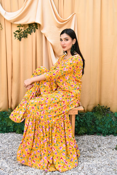 Zard 2Pc, Printed Gharara Set