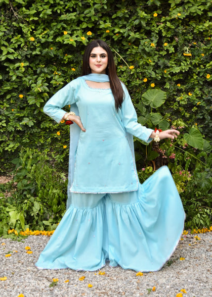 Barfi, Embroidered Gharara Set
