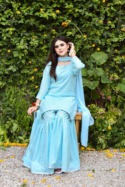 Barfi, Embroidered Gharara Set
