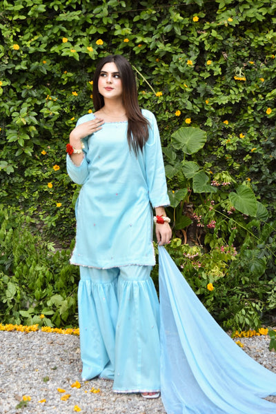 Barfi, Embroidered Gharara Set