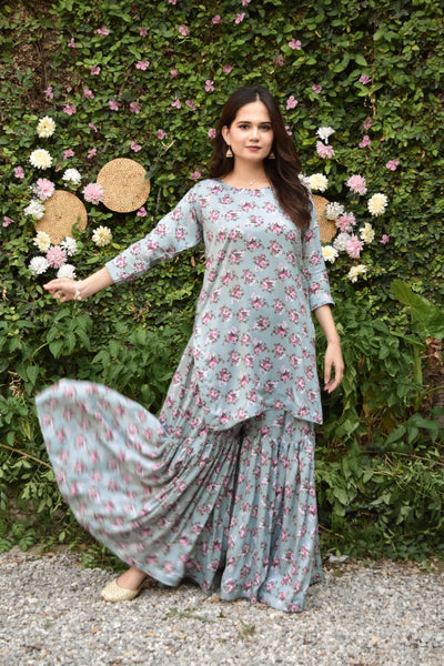 Palm 2Pc, Printed Gharara Set