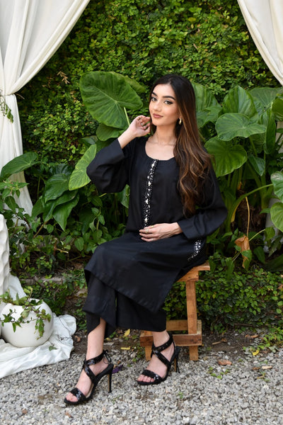 Grace 2Pc, Solid Embroidered Dress