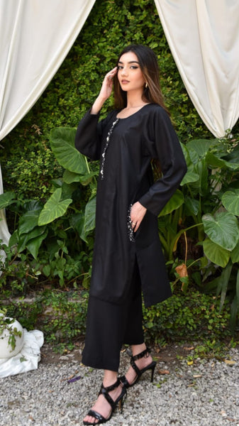 Grace 2Pc, Solid Embroidered Dress