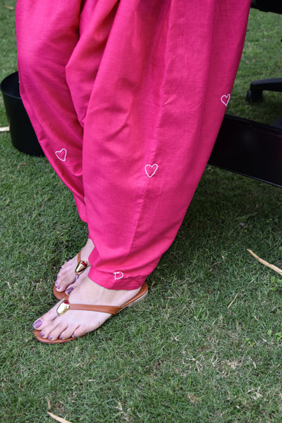 Amo fuchsia pink linen kurta with heart embroidered shalwar, 2-piece set by Rang Barsay - view 6