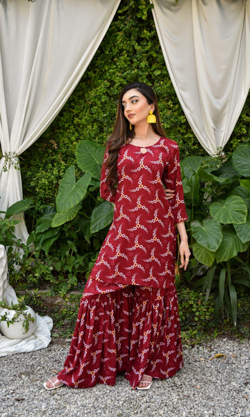 Shazmina 2Pc, Printed Gharara Set