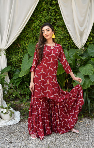 Shazmina 2Pc, Printed Gharara Set