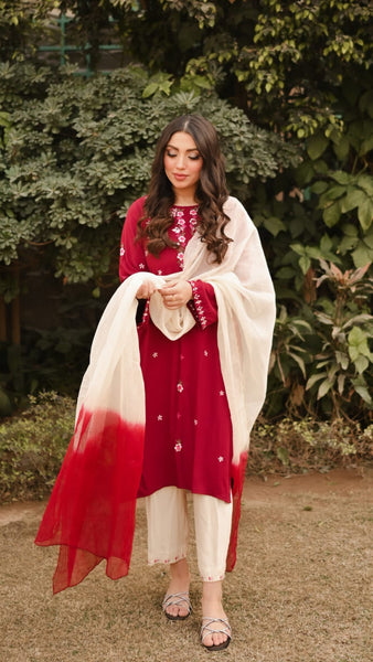 Qirmizi - Embroidered Formal Dress