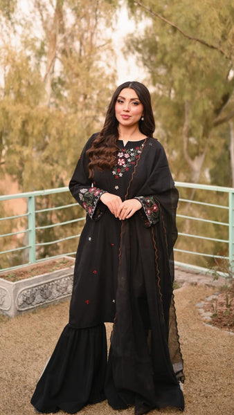 Noir - Embroidered Formal Dress